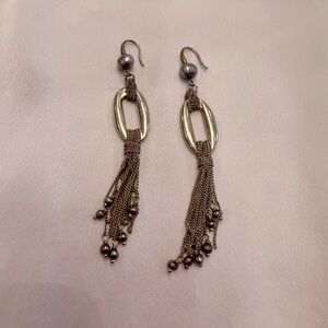 Elegant Gold Tone and Purple Dangle Earrings